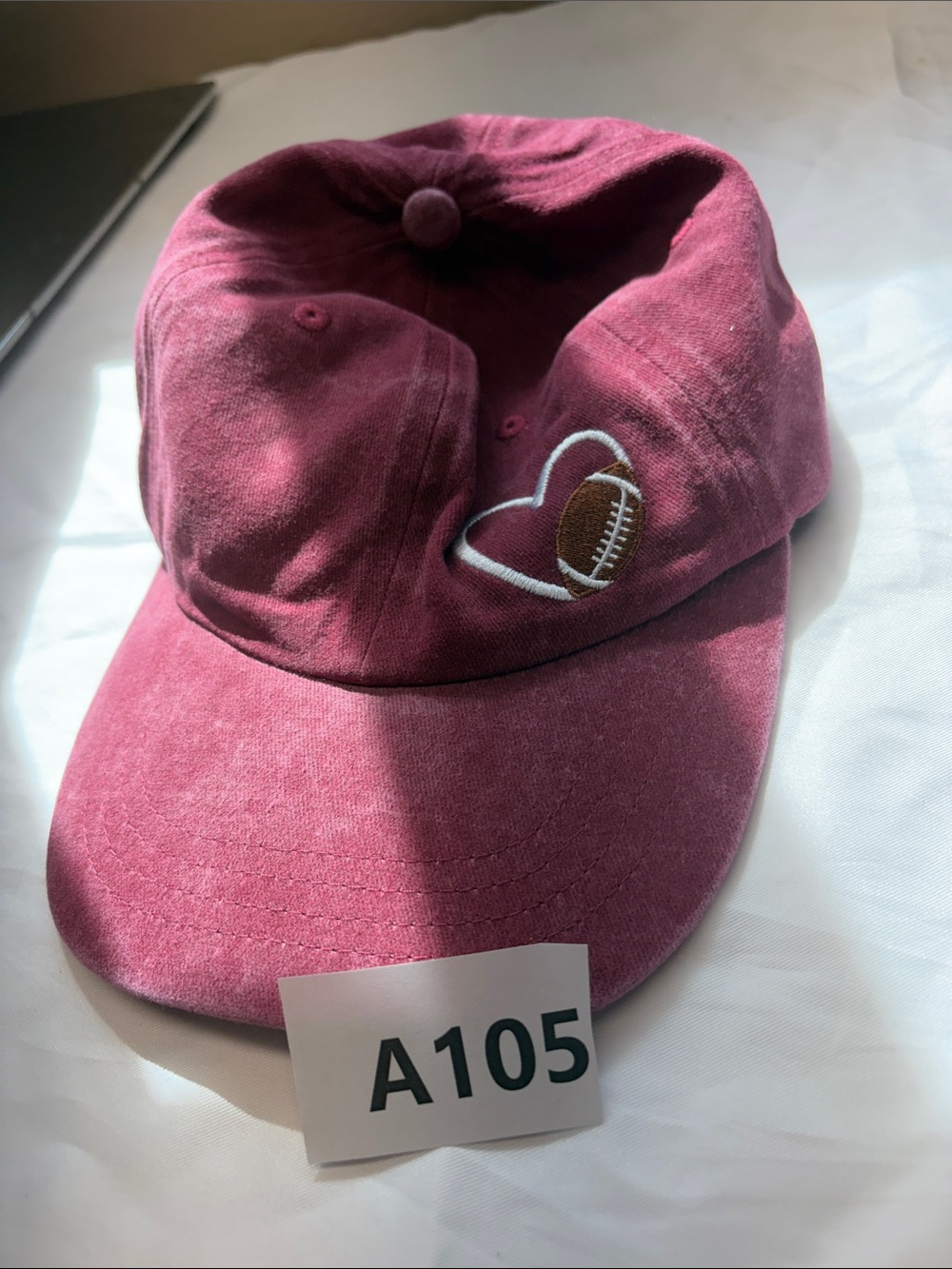 Kids Heart Football Embroidered Cap - Maroon